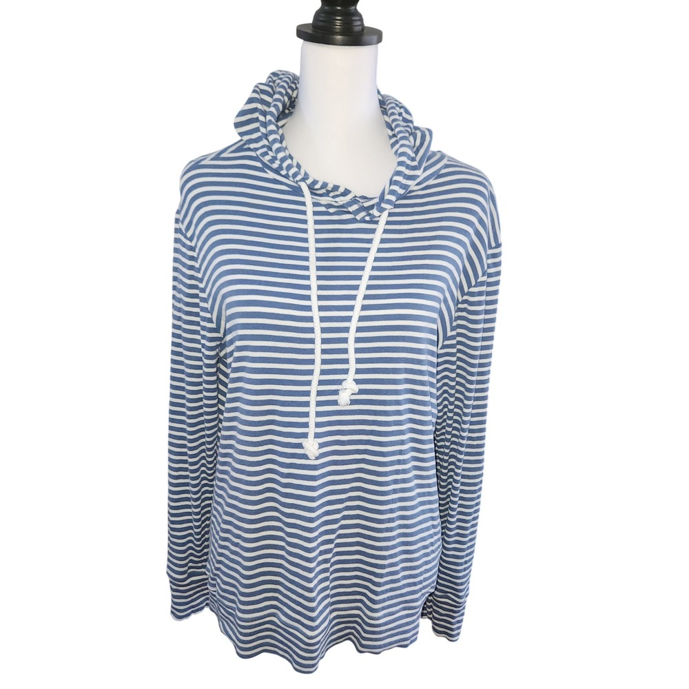CASLON Blue White Stripe Hooded Pullover Lightweight Casual Top Women's XL